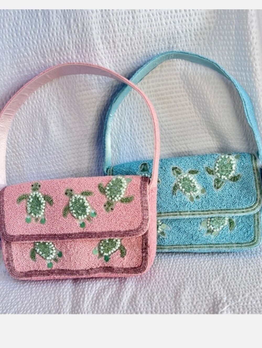 Made In India Beaded Turtle Bag Bundle – Pink + Blue Coastal Shoulder Bags